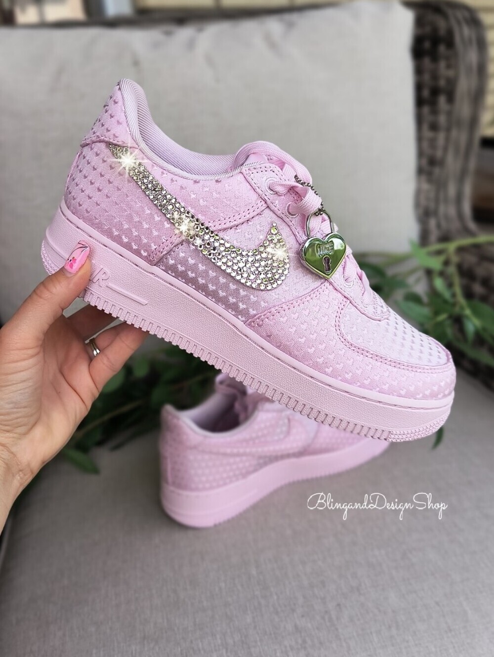 Women's Nike Air Force 1 Hearts Valentine's Day Custom Sneakers With Crystals